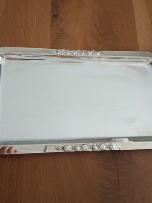 Silver-plated rectangular tray new, silver color with handles 40x18cm