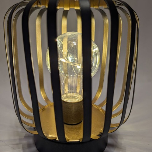 Table Lamp Battery Operated Metal Black with Gold 13.5x17cm new