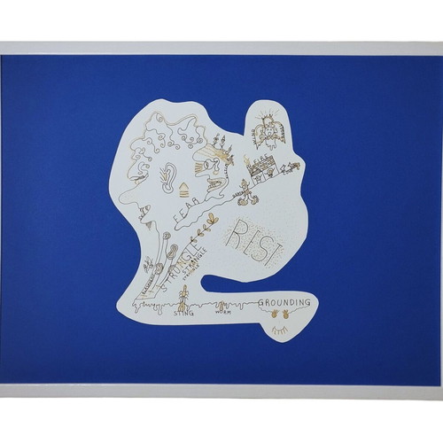 Psychedelic painting Map Of Your Life new with blue and white frame