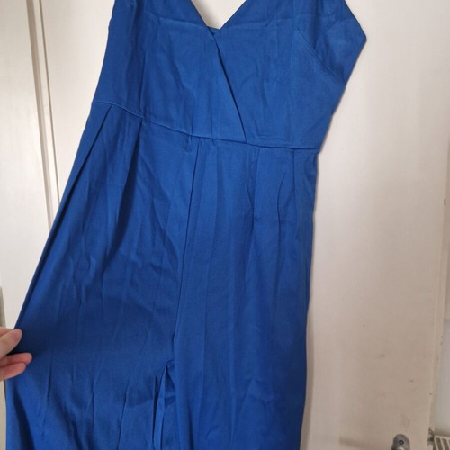Women's two-piece set XL with straight long pants and asymmetrical top blue new