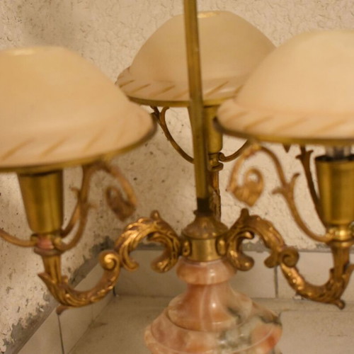 Table lamps used, 1960s alabaster and brass set