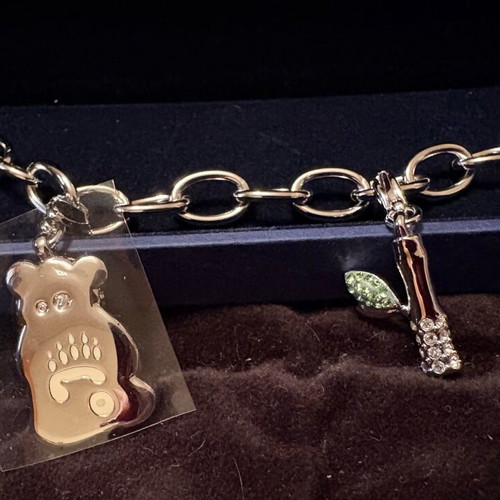 Swarovski bracelet with panda and eucalyptus leaf, new