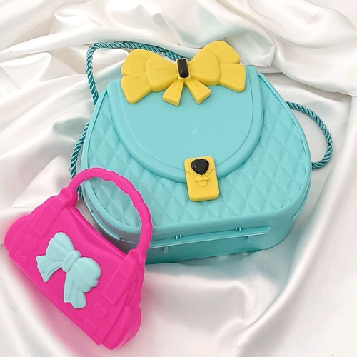 Kids bags set used, pink and turquoise with bows