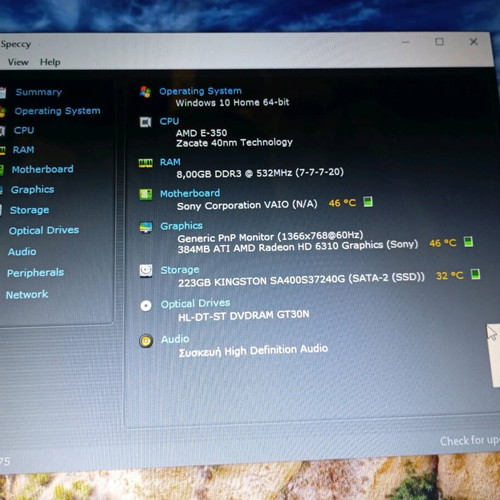 Laptop Sony VAIO 15.5" used, SSD 240GB, RAM 8GB