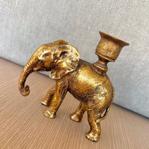 Elephant Candlestick with Gold Antique Patina 15cm Height