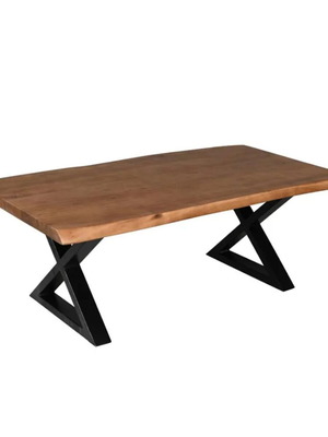 Coffee table handmade with natural wood and black legs