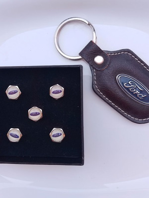 Gift set of valve caps with Ford keychain new
