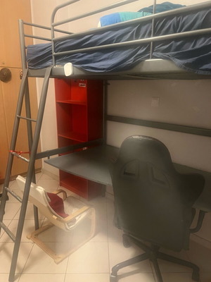 Bunk bed used with large desk and 2 chairs