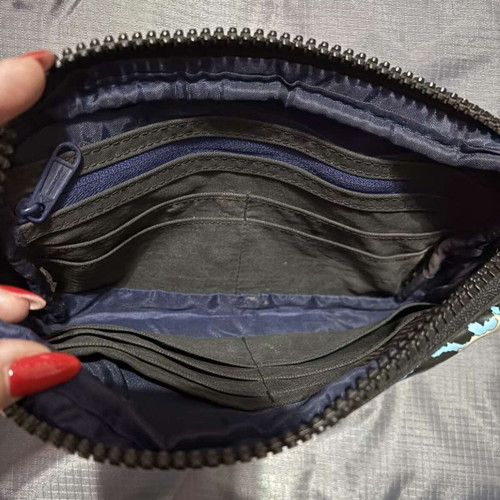 Adidas by Stella McCartney leopard wallet pouch, blue and black