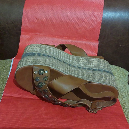 Migato Brown Platform Sandals With Gold Studs Size 40 Like New