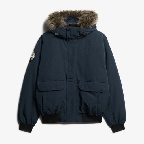 Superdry Everest Faux Fur Bomber Jacket new, men's winter blue L/XL