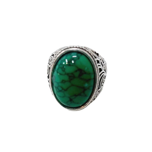 Steel ring with green turquoise new, stainless steel