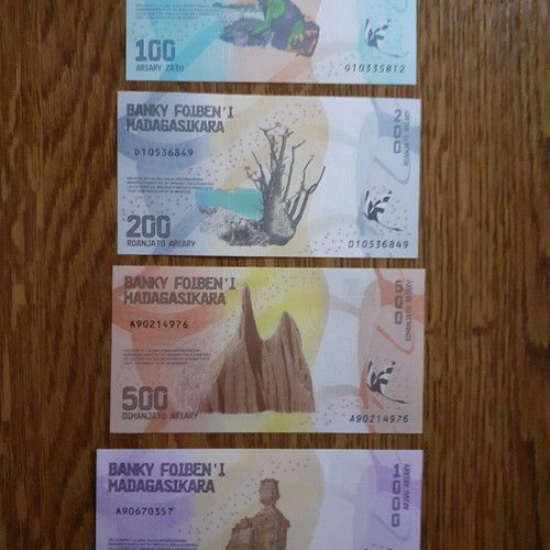 Madagascar Set 100, 200, 500, 1,000 Ariary 2017 Uncirculated