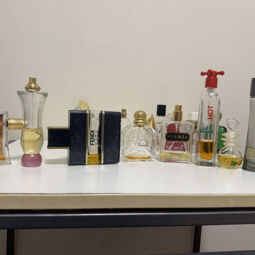 Christian LaCroix, Fendi, Van Cleef perfume bottles used, rare collectible set
