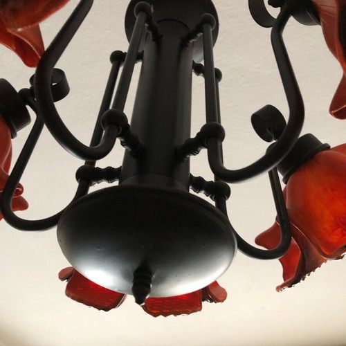 Vintage ceiling light used, metal and glass