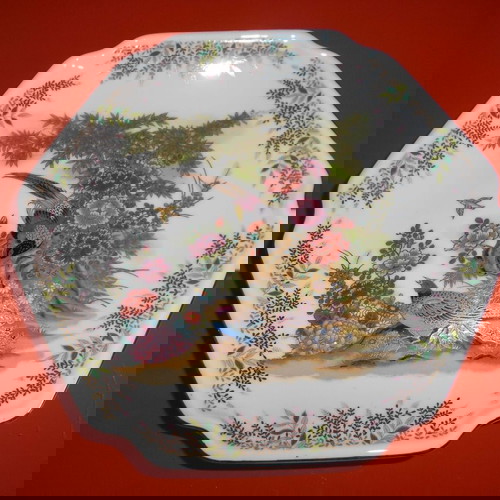 Πορσελάνινο πιάτο εξαγωνικό μεταχειρισμένο με κινέζικες λεπτομέρειες 20 cm