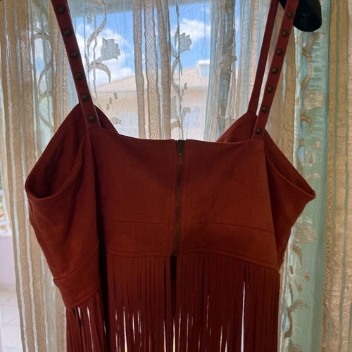 Velvet tirante cropped top like new, orange-red with fringes, size XXXL