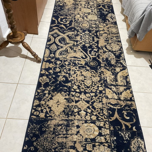 Dark blue rug with patterns, 3.30 x 0.80 m