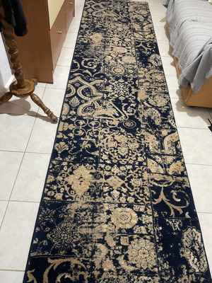 Dark blue rug with patterns, 3.30 x 0.80 m