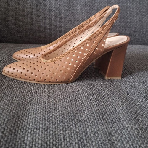 Baboulas leather slingback pumps, beige and brown, size 36