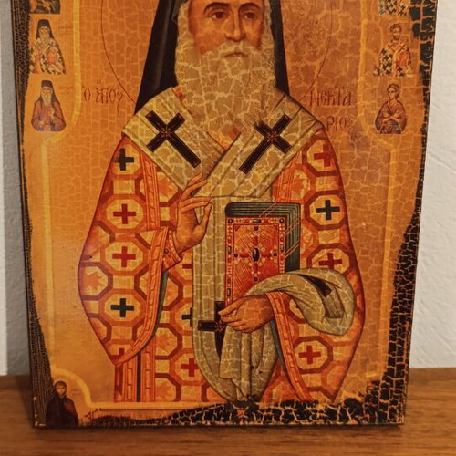 Wooden icon of Saint Nektarios, like new, 26×19 cm, anniversary edition