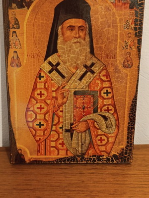 Wooden icon of Saint Nektarios, like new, 26×19 cm, anniversary edition
