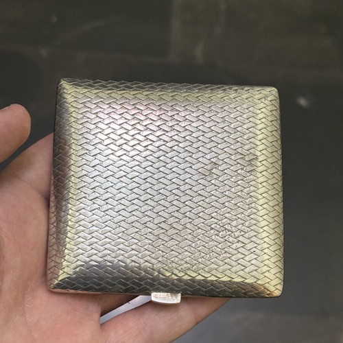 Engraved vintage alpaca cigarette case with monogram