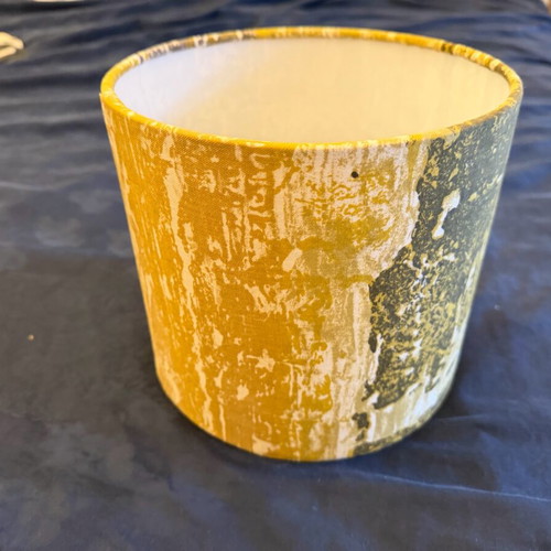Lampshade new with modern abstract design in yellow, white, and gray