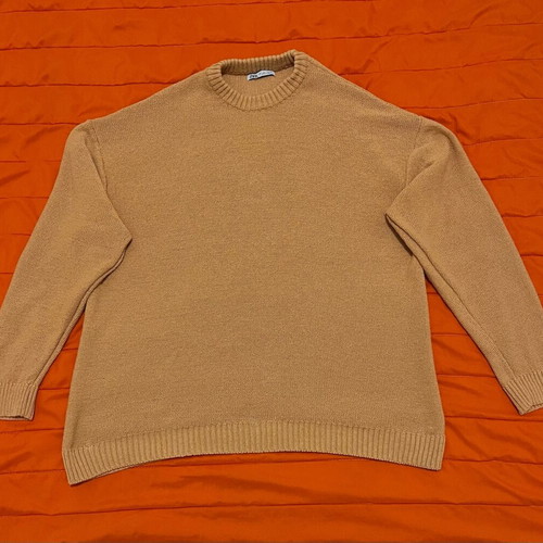 Zara knit crewneck sweater, loose fit, orange, size L