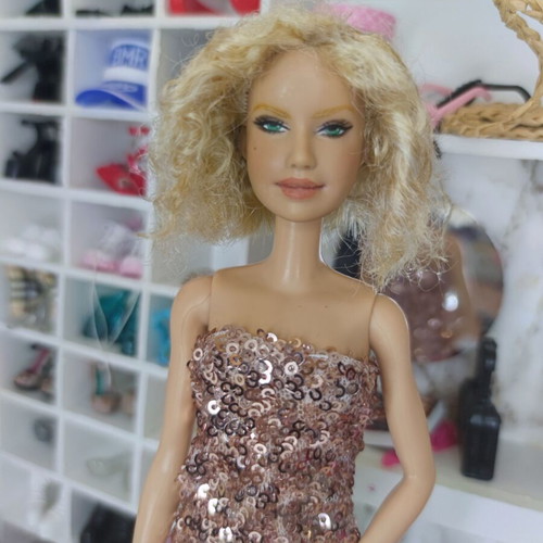 Barbie Curly Hair OOAK used with handmade pink gold dress