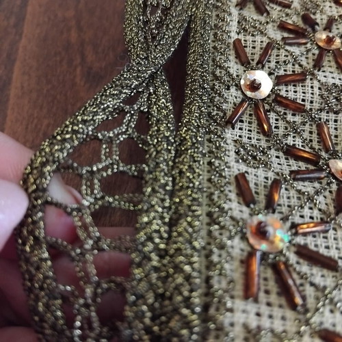 Handmade table runner with beads and lace