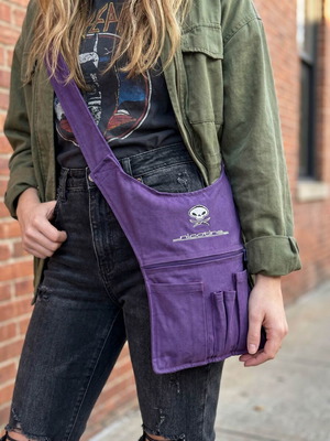 Nicotine unisex crossbody shoulder bag used, purple with hidden pocket