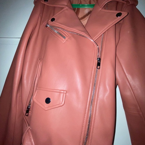 Zara faux leather jacket used, pink rotten apple color, size XL