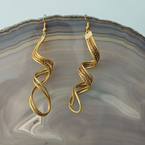 Golden grass earrings like new, handmade boho style