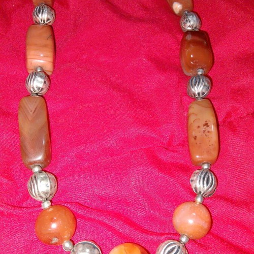 Handmade Boho Statement Necklace with Natural Carnelian Stones and Metal Elements