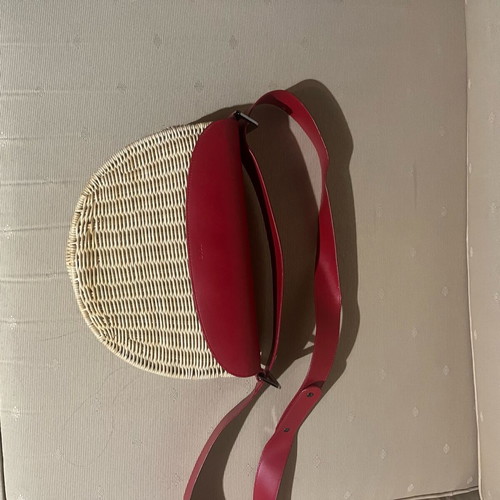 Goldie Rodo Wicker Shoulder Bag new, red and beige leather