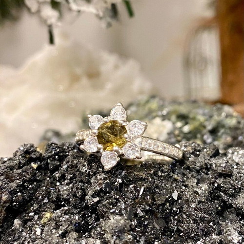 Handmade silver ring with natural citrine and moissanite