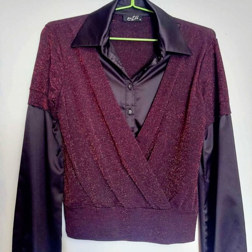 Women's shirt with integrated top used, size M, viscose, black and burgundy