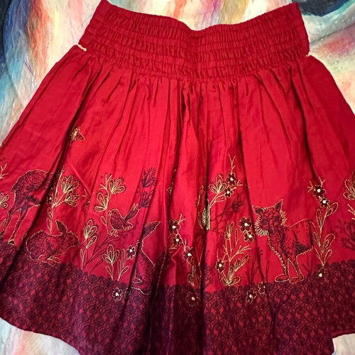 Monsoon girls' skirt red like new with golden embroidery