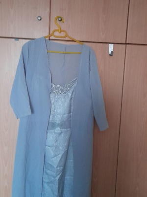 Satin dress with coat and transparency new grey 2XL slim fit