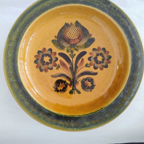 Ceramic plate handmade folk art used, Schaedler, 25 cm