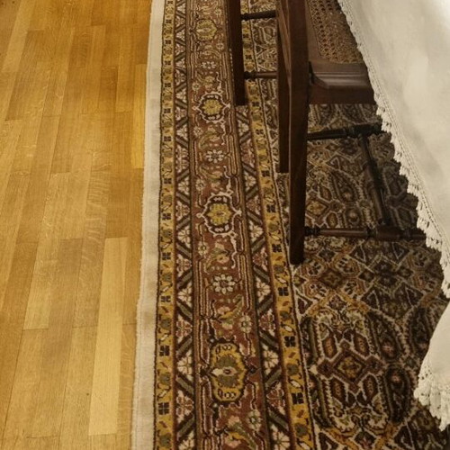Wool rug authentic used with small patch and missing fringes 3x2.15