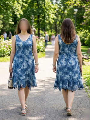 Blue dress size M, chest 94cm, length 96cm