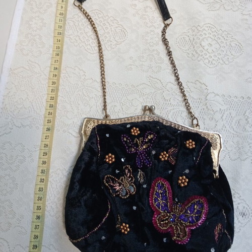 MNG velvet evening bag with decoration and metal details, like new