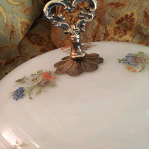Opaline ceiling light used, three-light brass from 1960