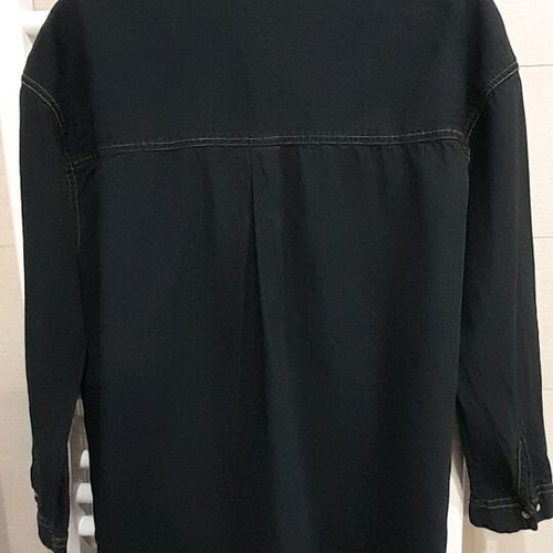 Bershka oversized women's denim shirt used, blue-black with brown stitching