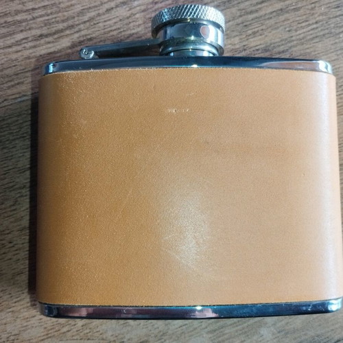 Flask with tan leather coating new