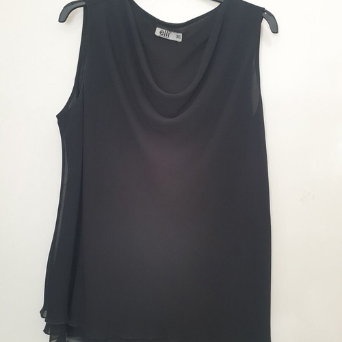 Black chiffon top 3XL like new with unique neckline and wavy hem