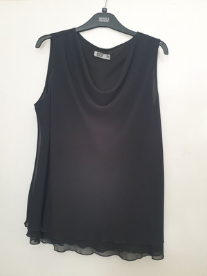 Black chiffon top 3XL like new with unique neckline and wavy hem