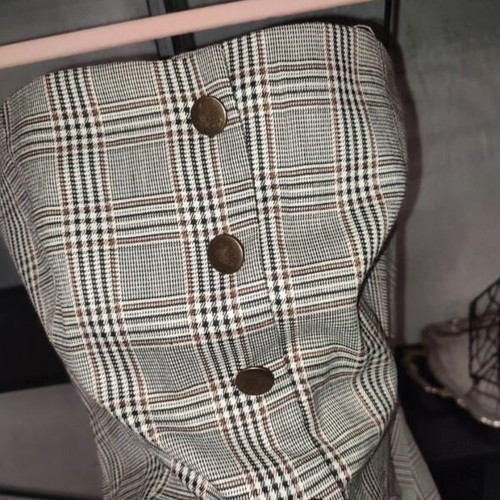 Enzzo Strapless Top and Pants Set new with tags, size L, plaid gray